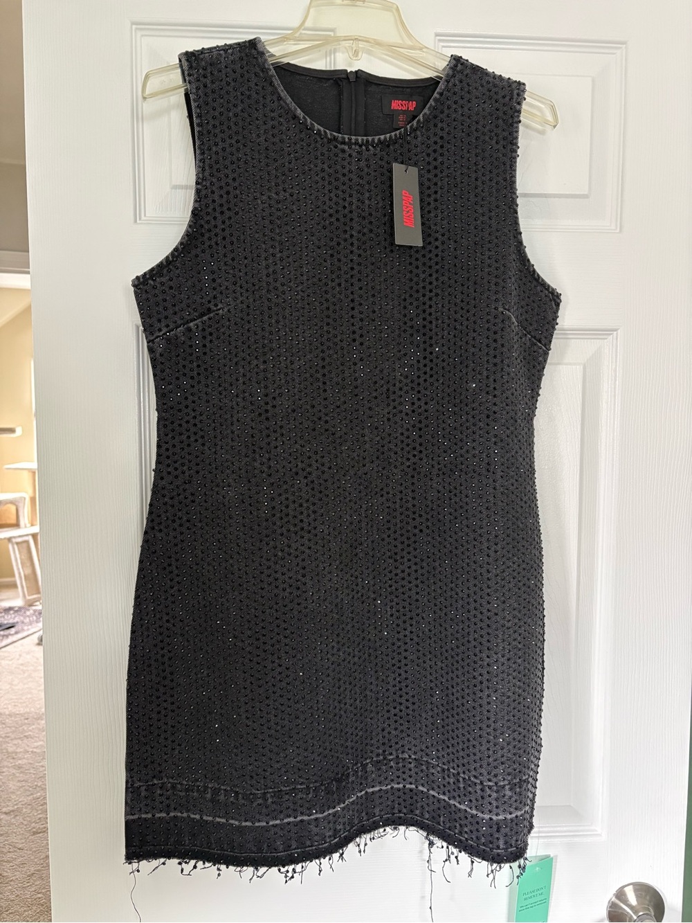 Black Sleeveless Beaded Shift Dress